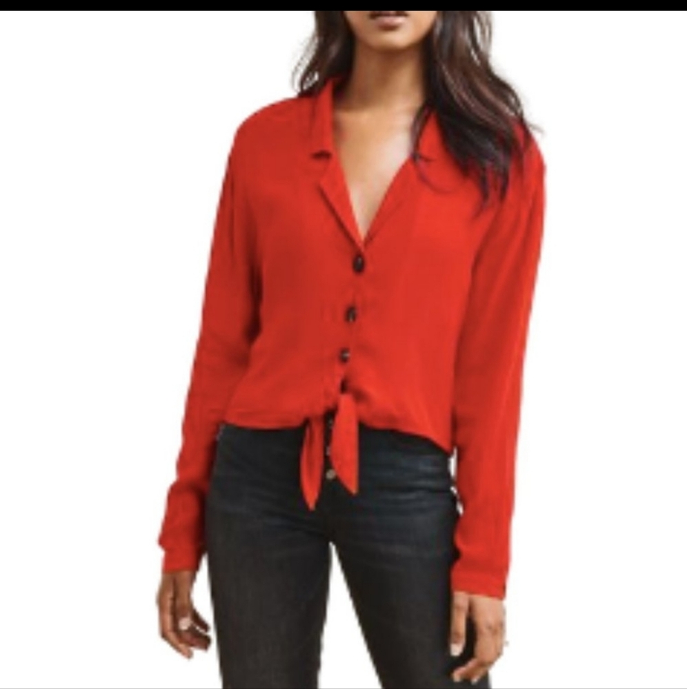 NWOT Dynamite Red long sleeve button up blouse with tie front